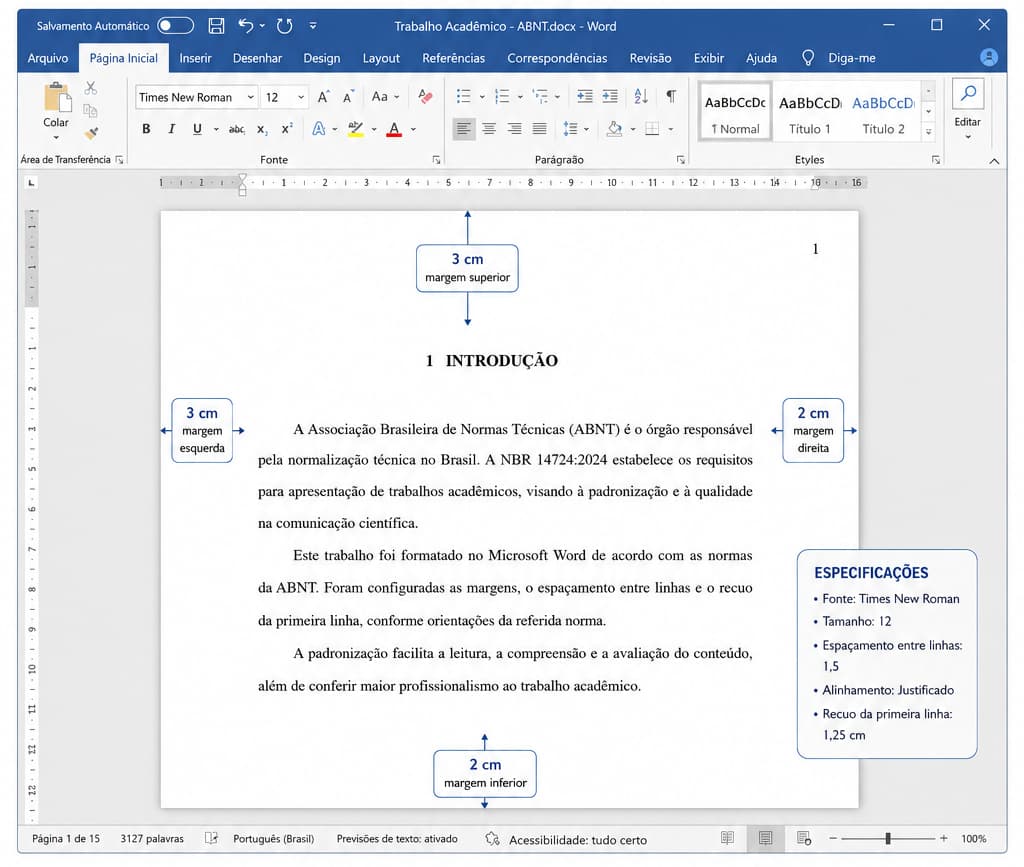 Réplica de página do Word seguindo as normas da ABNT
