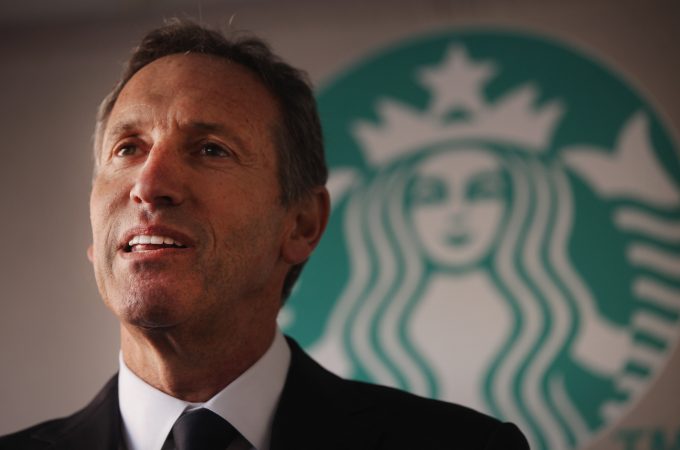 NEW YORK, NY - OCTOBER 04:  Starbucks CEO Howard Schultz speaks at an event celebrating a new partnership between Starbucks and non-profit groups in New York City and Los Angeles to assist in offsetting government funding cuts to programs for children and education on October 4, 2011 in New York City. Two Starbucks stores, one in Harlem and one in Los Angeles' Crenshaw district, will share profits with the partner non-profit groups the Abyssinian Development Corporation and the Los Angeles Urban League. Each group will receive at least $100,000 in the first year, the company said.  (Photo by Spencer Platt/Getty Images)