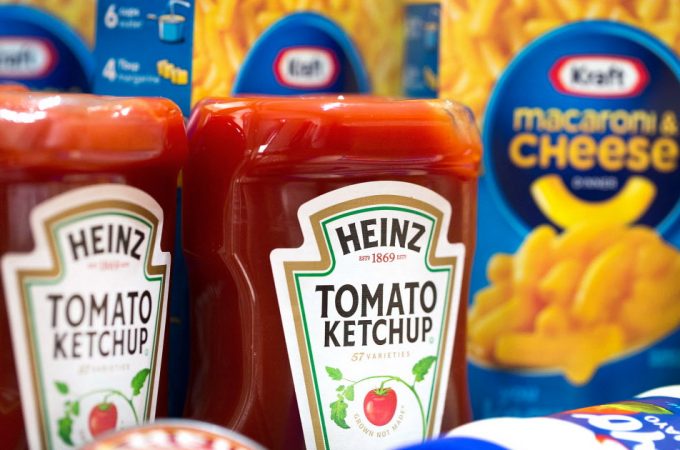 CHICAGO, IL - MARCH 25: In this photo illustration, Kraft and Heinz products are shown on March 25, 2015 in Chicago, Illinois. Kraft Foods Group Inc. said it will merge with H.J. Heinz Co. to form the third largest food and beverage company in North America with revenue of about $28 billion.  (Photo by Scott Olson/Getty Images) ORG XMIT: 544857561 ORG XMIT: CST1503251353021044